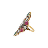 925 Sterling Silver Natural Natural Ruby, Emerald Gemstone & Polki Diamond Gold Plated Ring
