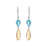 Natural Citrine And Blue Topaz Gemstone 18k Gold Dangle Earring
