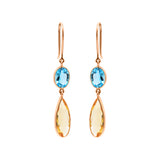 Natural Citrine And Blue Topaz Gemstone 18k Gold Dangle Earring