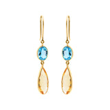 Natural Citrine And Blue Topaz Gemstone 18k Gold Dangle Earring