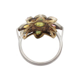 Natural Tourmaline and Diamond 925 Sterling Silver Gold Plated Ring