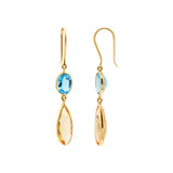 Natural Citrine And Blue Topaz Gemstone 18k Gold Dangle Earring