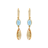 Natural Citrine And Blue Topaz Gemstone 18k Gold Dangle Earring