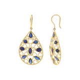 Natural Blue Sapphire Gemstone 18k Gold Designer Drop Earring
