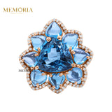 Natural Blue Topaz Gemstone and Diamond 925 Sterling Silver Ring