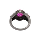Natural Ruby and Diamond 925 Sterling Silver Designer Black Rhodium Ring
