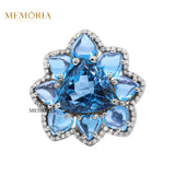 Natural Blue Topaz Gemstone and Diamond 925 Sterling Silver Ring