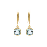 Natural Blue Topaz Cusion Shaped Gemstone 14k Gold Dangle Earring
