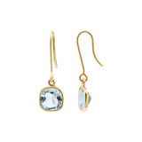 Natural Blue Topaz Cusion Shaped Gemstone 14k Gold Dangle Earring