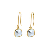 Natural Blue Topaz Cusion Shaped Gemstone 14k Gold Dangle Earring
