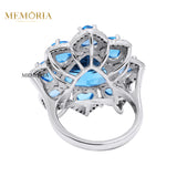 Natural Blue Topaz Gemstone and Diamond 925 Sterling Silver Ring