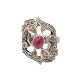 Designer Ruby, Diamond and Multi Gemstone 925 Sterling Silver Ring
