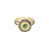 Natural Emerald Gemstone and Diamond 925 Sterling Silver Gold Plated ring