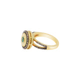 Natural Emerald Gemstone and Diamond 925 Sterling Silver Gold Plated ring