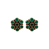 Floral Design Green Onyx 925 Silver Gold Plated Stud Earring