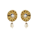 Natural Blue Sapphire Gemstone Pearl & Polki Diamond 925 Sterling Silver Earring