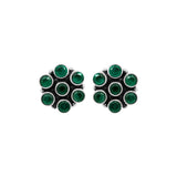 Floral Design Green Onyx 925 Silver Gold Plated Stud Earring