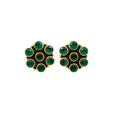 Floral Design Green Onyx 925 Silver Gold Plated Stud Earring