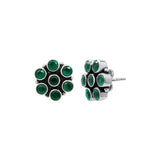 Floral Design Green Onyx 925 Silver Gold Plated Stud Earring