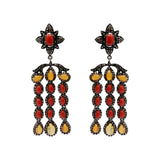 Natural Coral, Opal Gemstone & Diamond 925 Sterling Silver Drop Earring