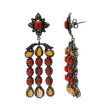 Natural Coral, Opal Gemstone & Diamond 925 Sterling Silver Drop Earring