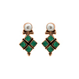 925 Silver Green Onyx and Pearl Gold Plated Designer Earring