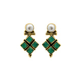 925 Silver Green Onyx and Pearl Gold Plated Designer Earring