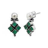 925 Silver Green Onyx and Pearl Gold Plated Designer Earring