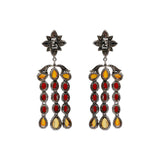 Natural Coral, Opal Gemstone & Diamond 925 Sterling Silver Drop Earring