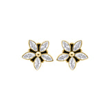 Natural White Topaz Gemstone 925 Sterling Silver Gold Plated Floral Stud