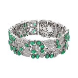 Natural Emerald and Diamond 18K White Gold Bracelet
