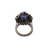 925 Sterling Silver Natural Tanzanite, Pink Sapphire Gemstone and Diamond Black Rhodium Ring