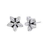 Natural White Topaz Gemstone 925 Sterling Silver Gold Plated Floral Stud