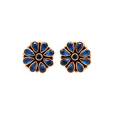 Flower Design Blue Gemstone 925 Silver Gold Plated Stud