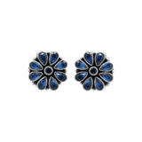 Flower Design Blue Gemstone 925 Silver Gold Plated Stud