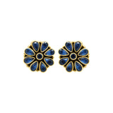 Flower Design Blue Gemstone 925 Silver Gold Plated Stud