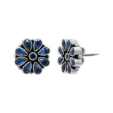 Flower Design Blue Gemstone 925 Silver Gold Plated Stud