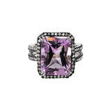 Natural Amethyst Gemstone and Diamond 925 Sterling Silver Ring