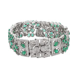 Natural Emerald and Diamond 18K White Gold Bracelet