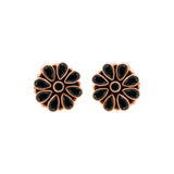 Floral Black Onyx Gemstone 925 Silver Rose Gold Plated Stud