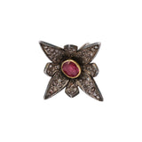 Star Ruby and Diamond 925 Sterling Silver Black Rhodium Ring