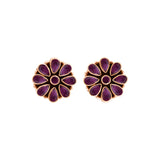 Pretty Natural Ruby Gemstone 925 Sterling Silver Gold Plated Floral Stud Earring