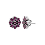 Pretty Natural Ruby Gemstone 925 Sterling Silver Gold Plated Floral Stud Earring