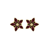 Natural Ruby Gemstone 925 Sterling Silver Gold Plated Designer Floral Stud Earring