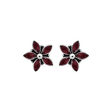 Natural Ruby Gemstone 925 Sterling Silver Gold Plated Designer Floral Stud Earring