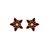 Natural Ruby Gemstone 925 Sterling Silver Gold Plated Designer Floral Stud Earring