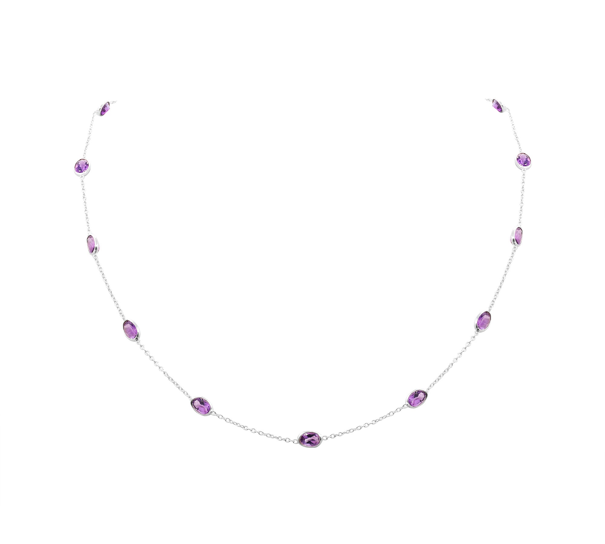 925 Sterling Silver Natural Amethyst Gemstone Rose Gold Plated Necklace