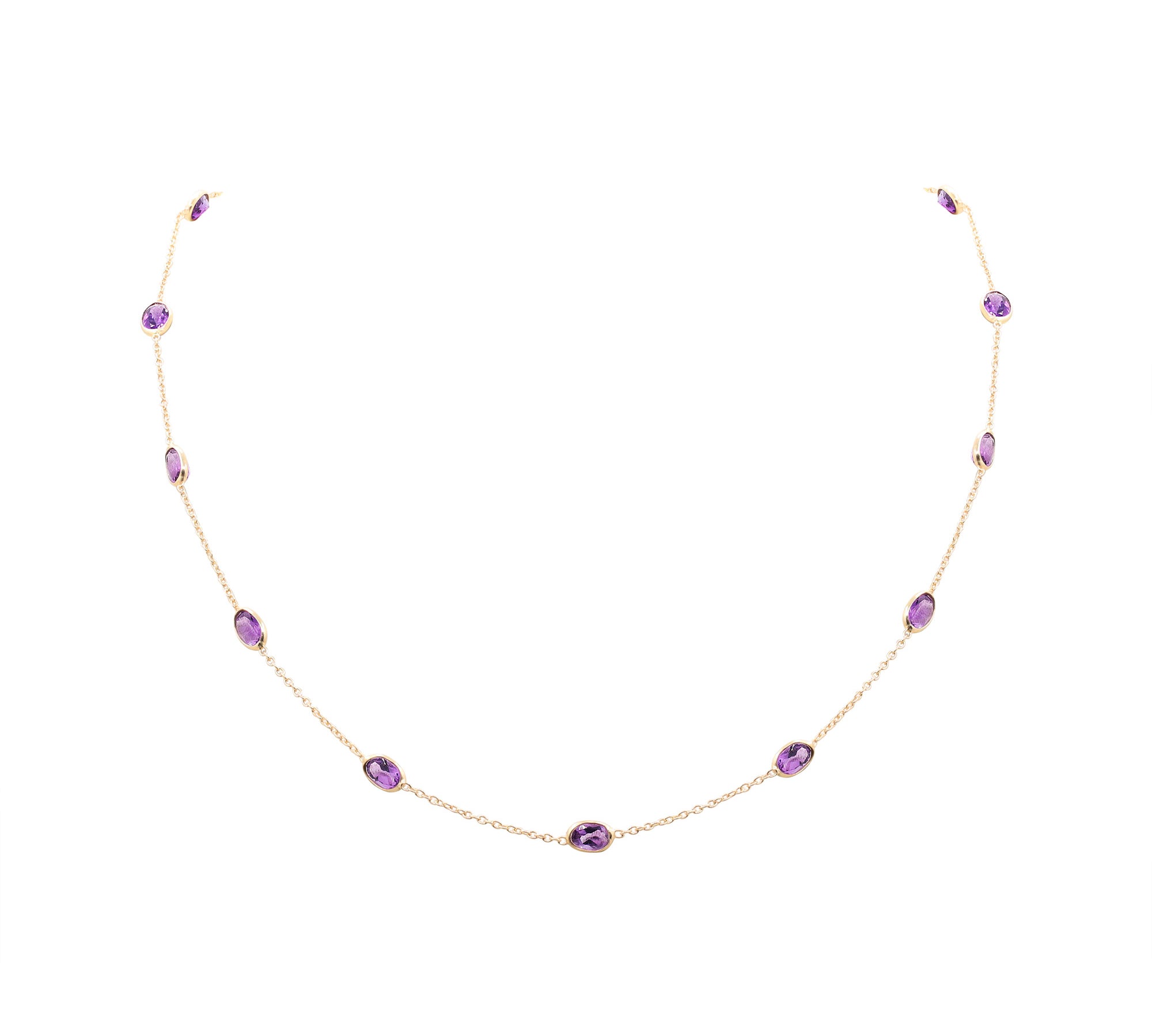 925 Sterling Silver Natural Amethyst Gemstone Rose Gold Plated Necklace