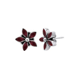 Natural Ruby Gemstone 925 Sterling Silver Gold Plated Designer Floral Stud Earring