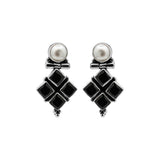 Natural Pearl and Black Onyx Gemstone 925 Sterling Silver Gold Plated Earring